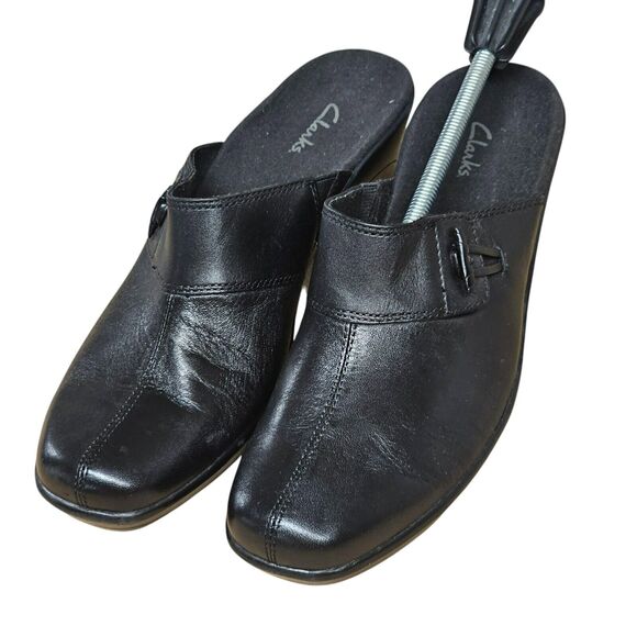 Clarks In Motion Slip-on Mule Clogs Black Size 7 Comfort Wedge Office Casual - Picture 1 of 7